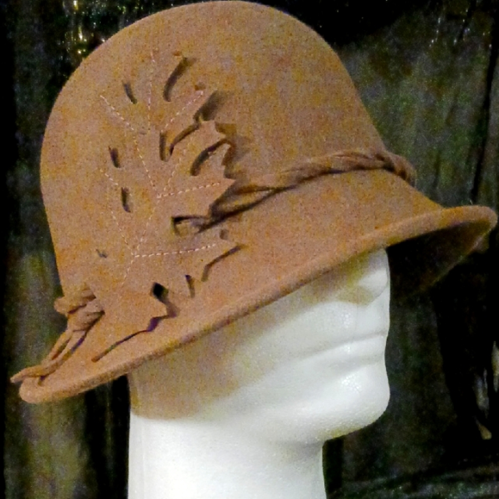 Elegant Brown Cloche Hat with Short Brim and Fabric Embellishment